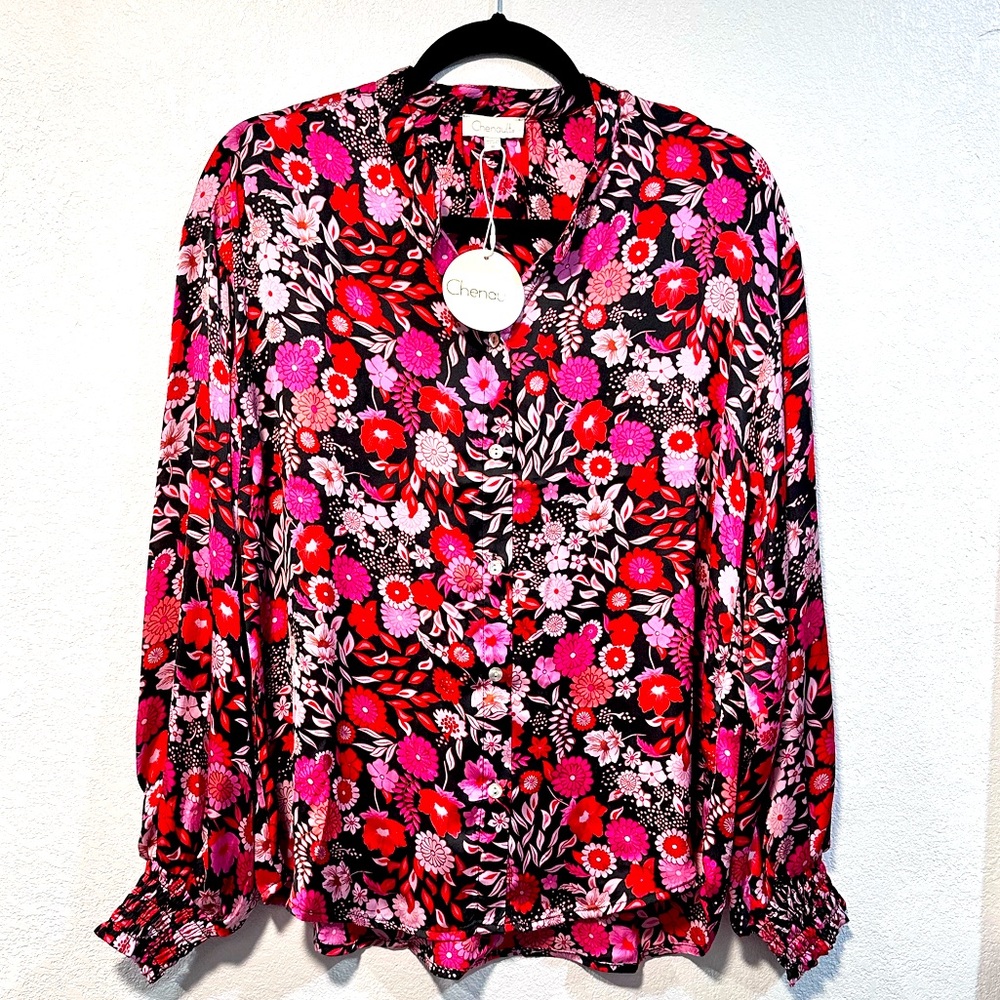 Chenault New Women's Multicolor Floral Long Sleeve Button Up Blouses Size M